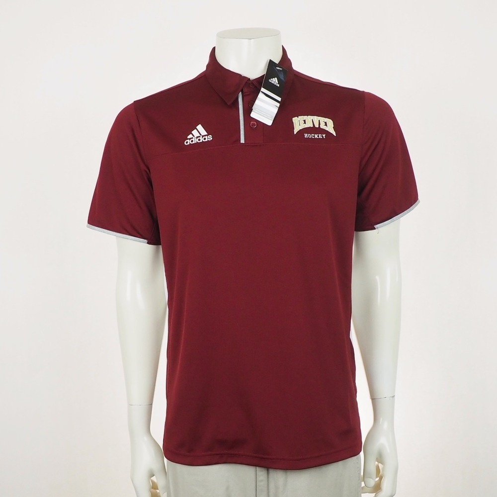 New Adidas Team Denver Pioneers Ice Hockey Polo Shirt Mens Small Burgundy Red